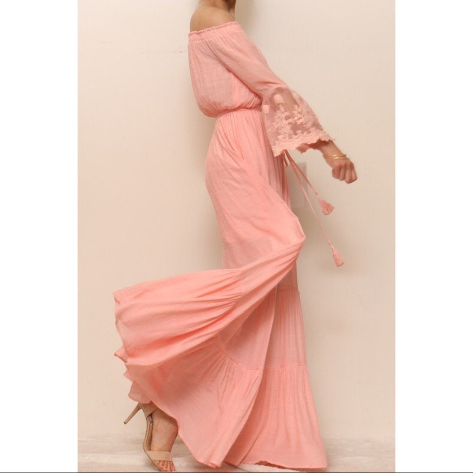 Lace Detail Maxi Dress- Light Coral (Small)